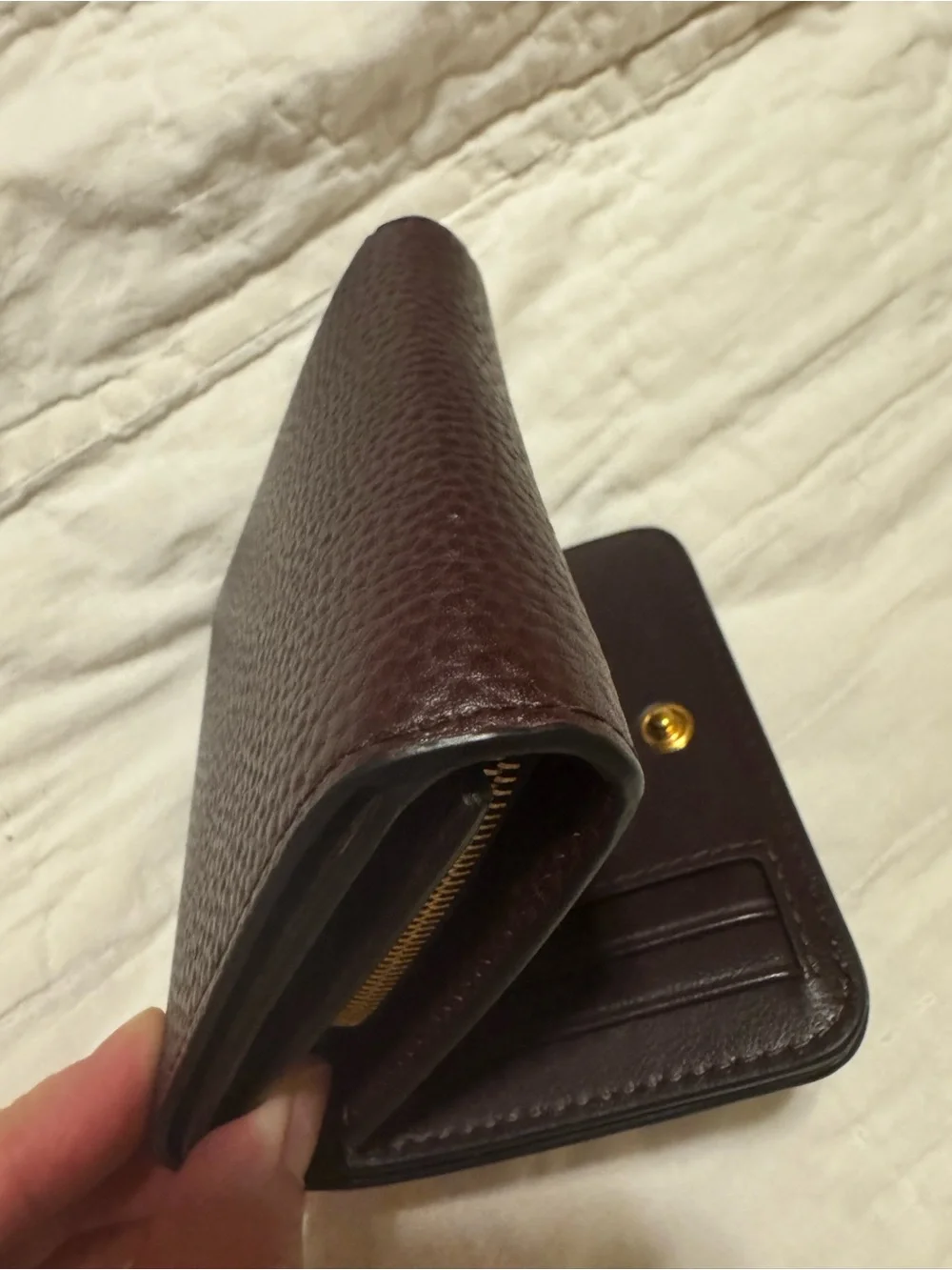 Mulberry Pebbled Leather Compact Wallet in Burgundy with Gold Logo